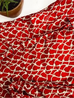 Burberry London Red Rope Print Cotton Midi Skirt Medium